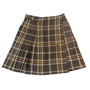 Gap Vintage Brown Plaid Pleated Kilt Skirt with Safety Pin Size 6 Academic 90s
